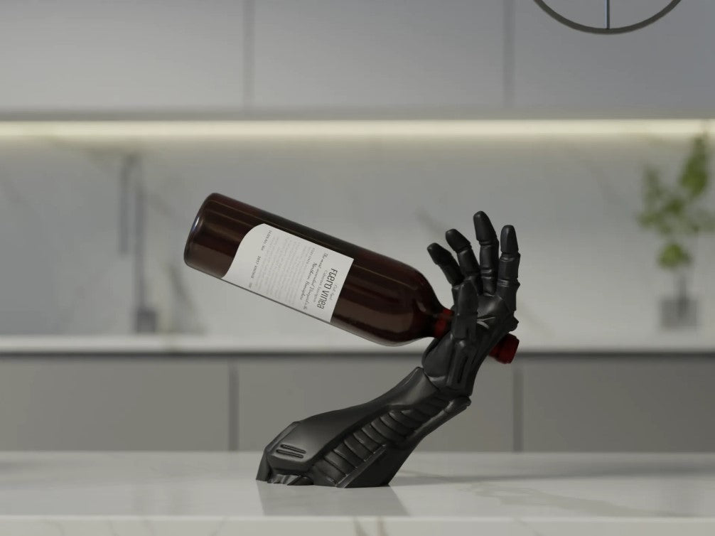 CYBER HAND – Weinflaschen-Halter (3D-Druck, futuristische Roboterhand)