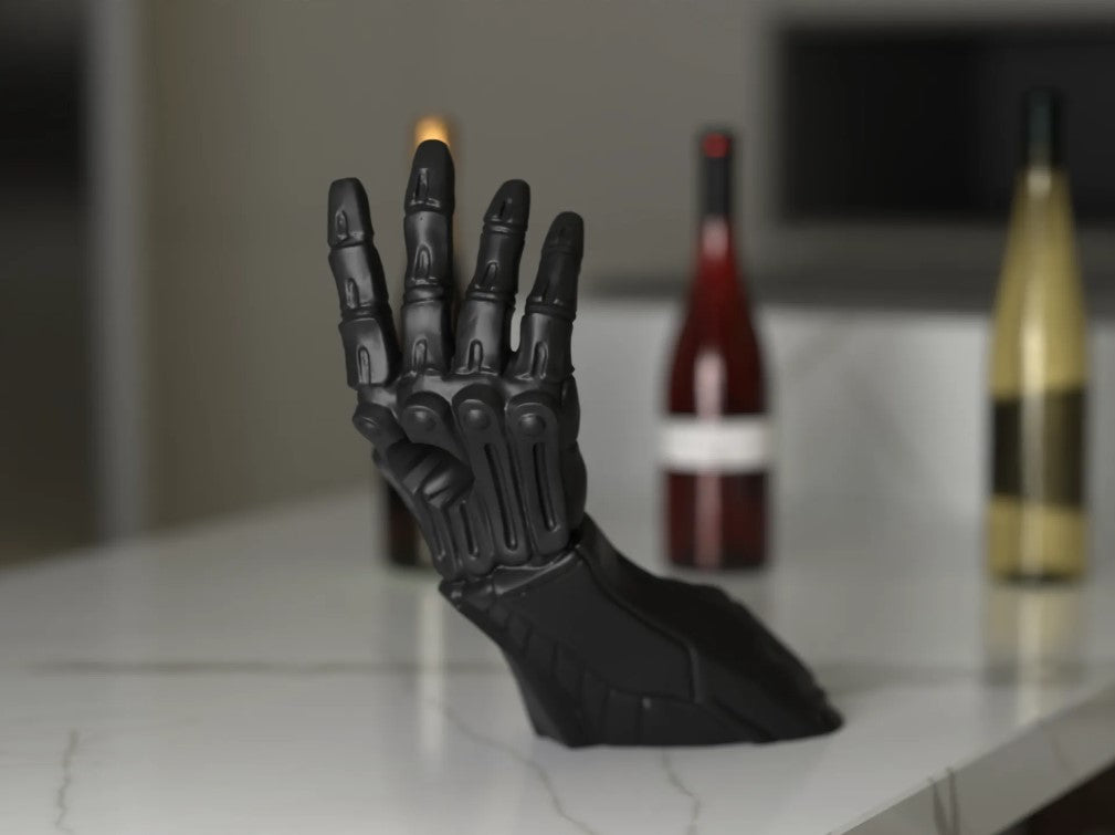 CYBER HAND – Weinflaschen-Halter (3D-Druck, futuristische Roboterhand)