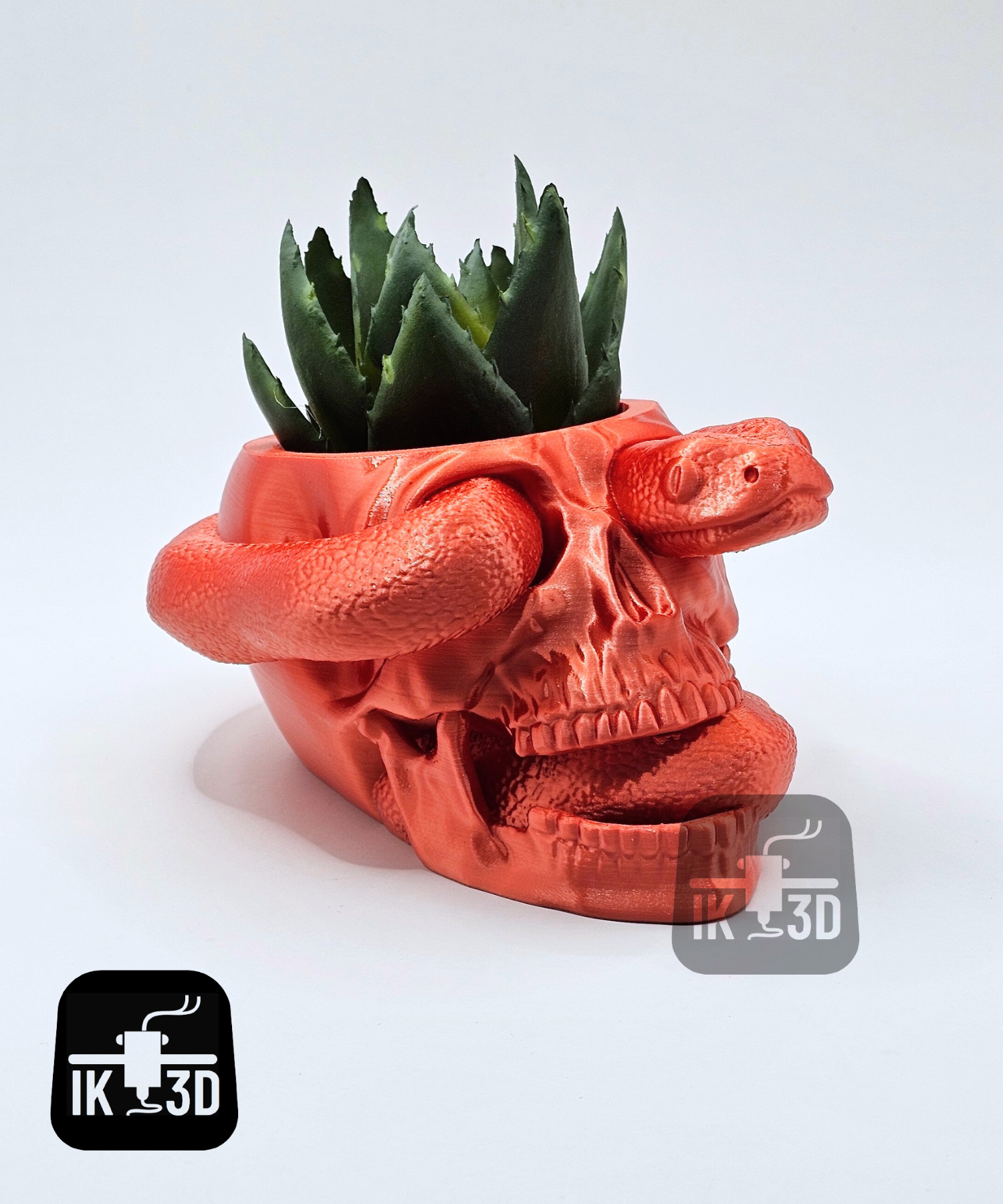 SERPENT SKULL – Pflanzgefäß für Sukkulenten (3D-Druck, Schädel mit Schlange)