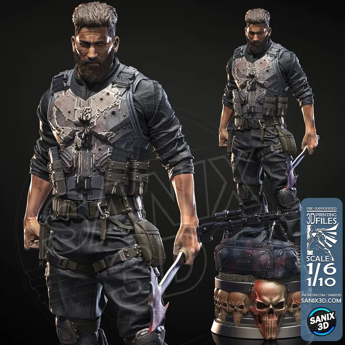 The Punisher Fan Art Figur !!!BEMALT!!!-Fan Art-3D Druck- Maßstab 1:6