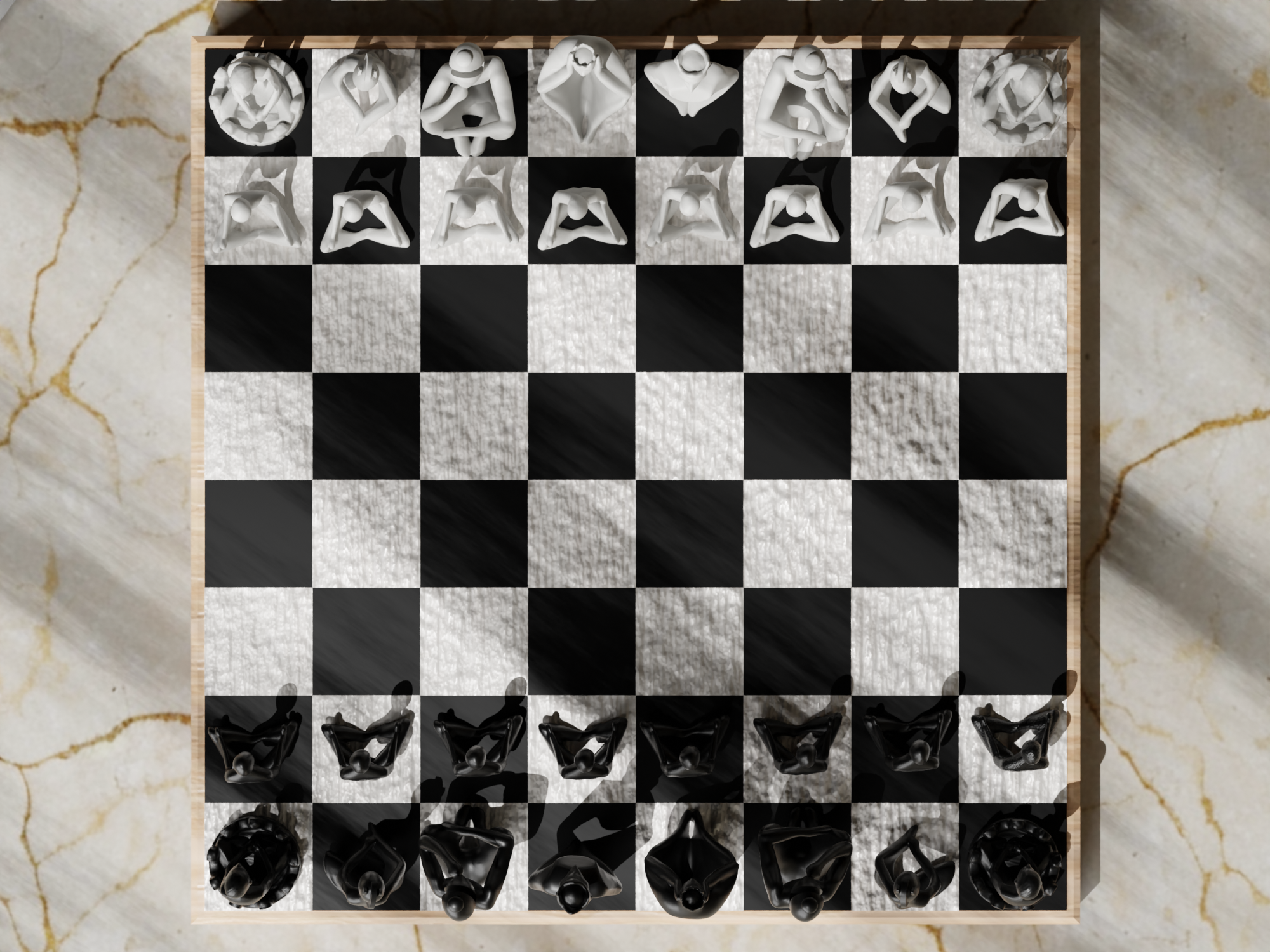 YOGA CHESS – Komplettset mit 3D-gedrucktem Schachbrett (ohne Holzplatte)
